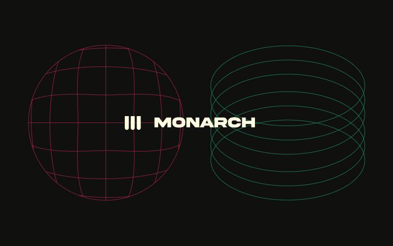 Logo monarch au milieu de deux illustrations