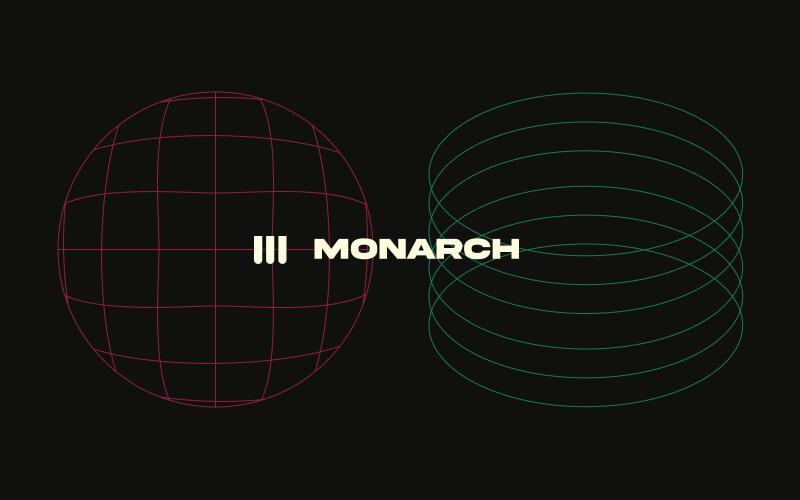 Logo monarch au milieu de deux illustrations